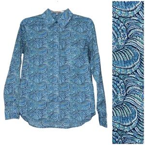 Liberty of London Arts Fabrics Blue Paisley Button Down Long Sleeve Size Small